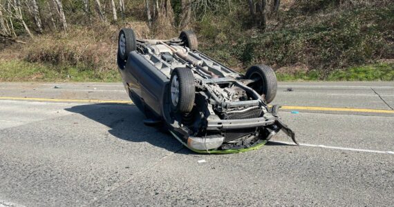 A vehicle flipped in the 2000 Block of Southwest Sunset Boulevard on March 18, resulting in the death of a 37-year-old man. Courtesy of the Renton Police Department.