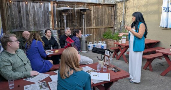 Fancy Vargas of Elevate PR was the guest speaker at the Renton Reporter Read All About It event April 29 at Berliner Pub. The next Read All About It event is scheduled for the last Tuesday in June. Photo by Bailey Jo Josie/Sound Publishing