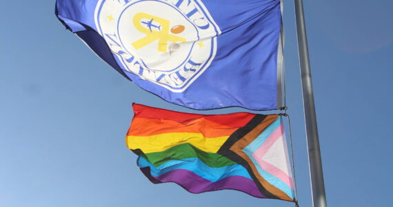The Pride Flag flies above Renton City Hall in June. Bailey Jo Josie / Renton Reporter
The Progressive Pride Flag flies above Renton City Hall in June. Bailey Jo Josie / Renton Reporter